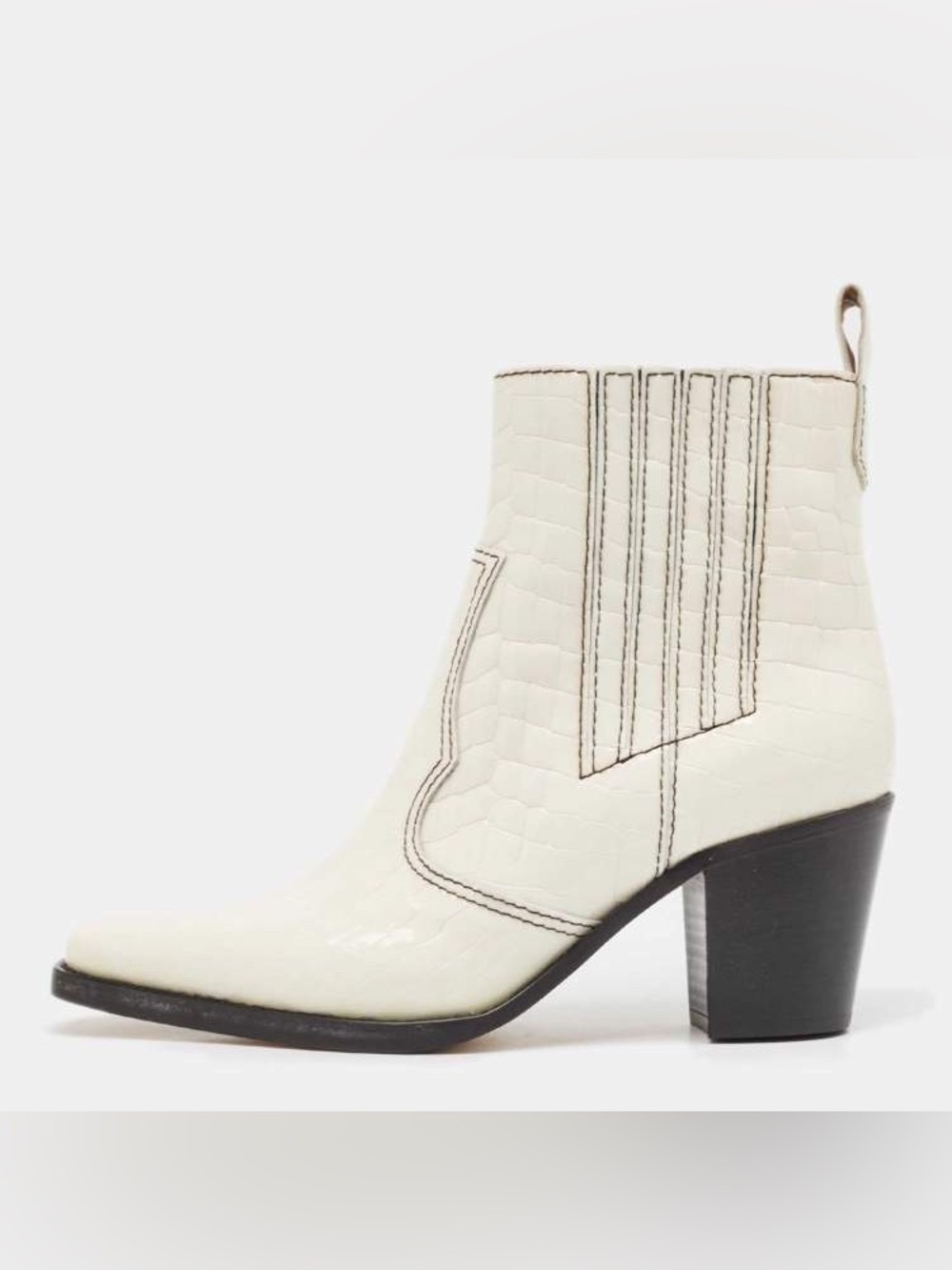 Ganni Croc Embossed Callie White Ankle Western Boots size 7.5